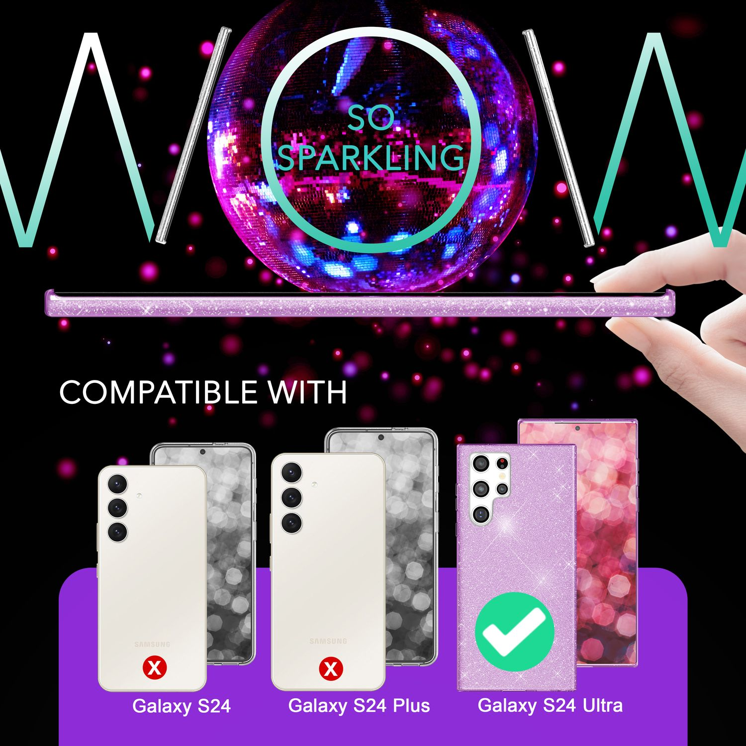 Handyhülle mit Glitzer. Zeigt die mit Samsung-Telefonen kompatible Handyhülle.