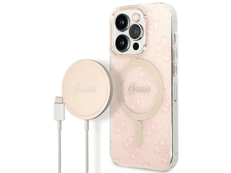 GUESS 4G Print MagSafe Design Hülle, Backcover, Apple, iPhone 14 Pro, Rosa