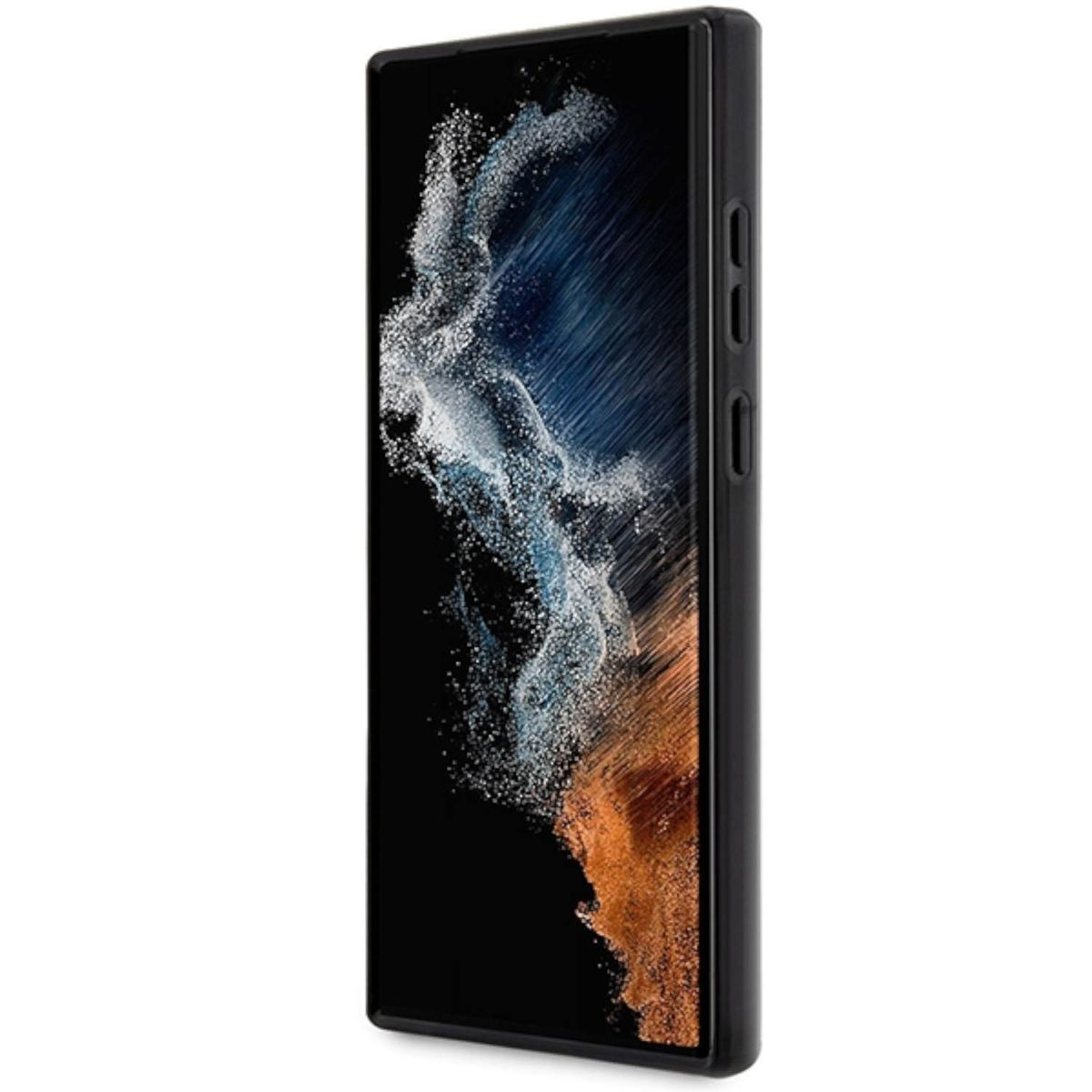 Custodia per telefono nera con protezione schermo, che mostra un telefono.
