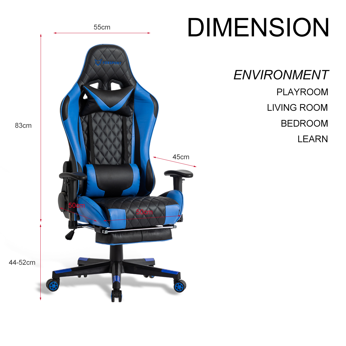FOXSPORT Gaming Stuhl Blau Beinstütze mit blau Gaming-Stuhl
