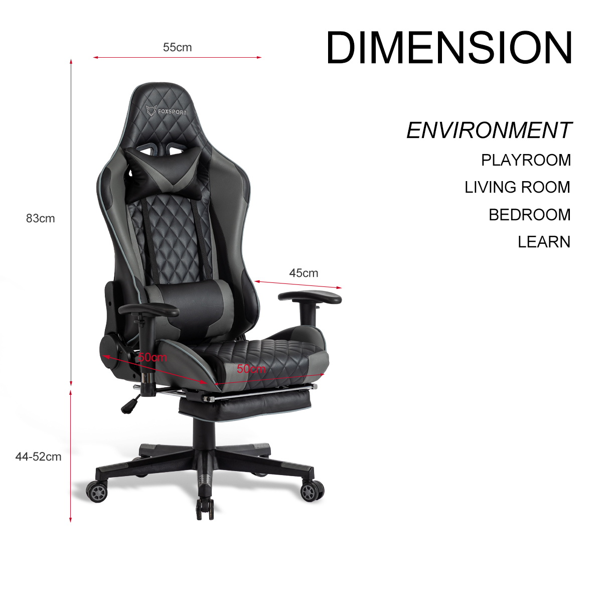 mit schwarz Stuhl Schwarz Gaming Gaming-Stuhl, FOXSPORT Beinstütze