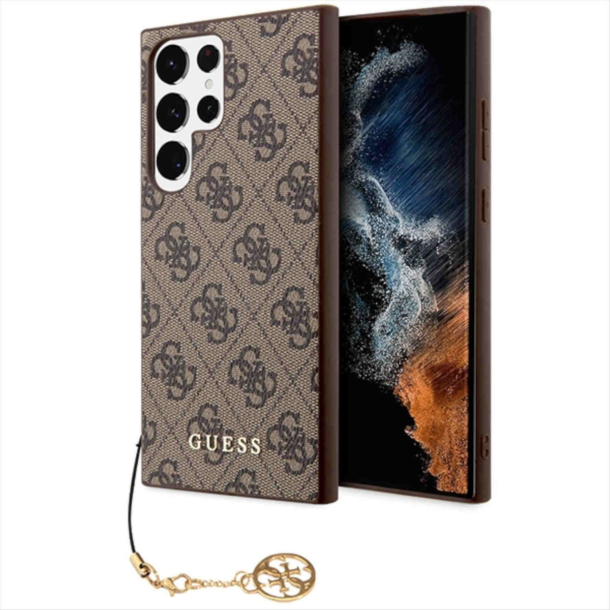 GUESS Charms Galaxy Braun Kunstleder Tasche, Backcover, Samsung, Collection Ultra, S23