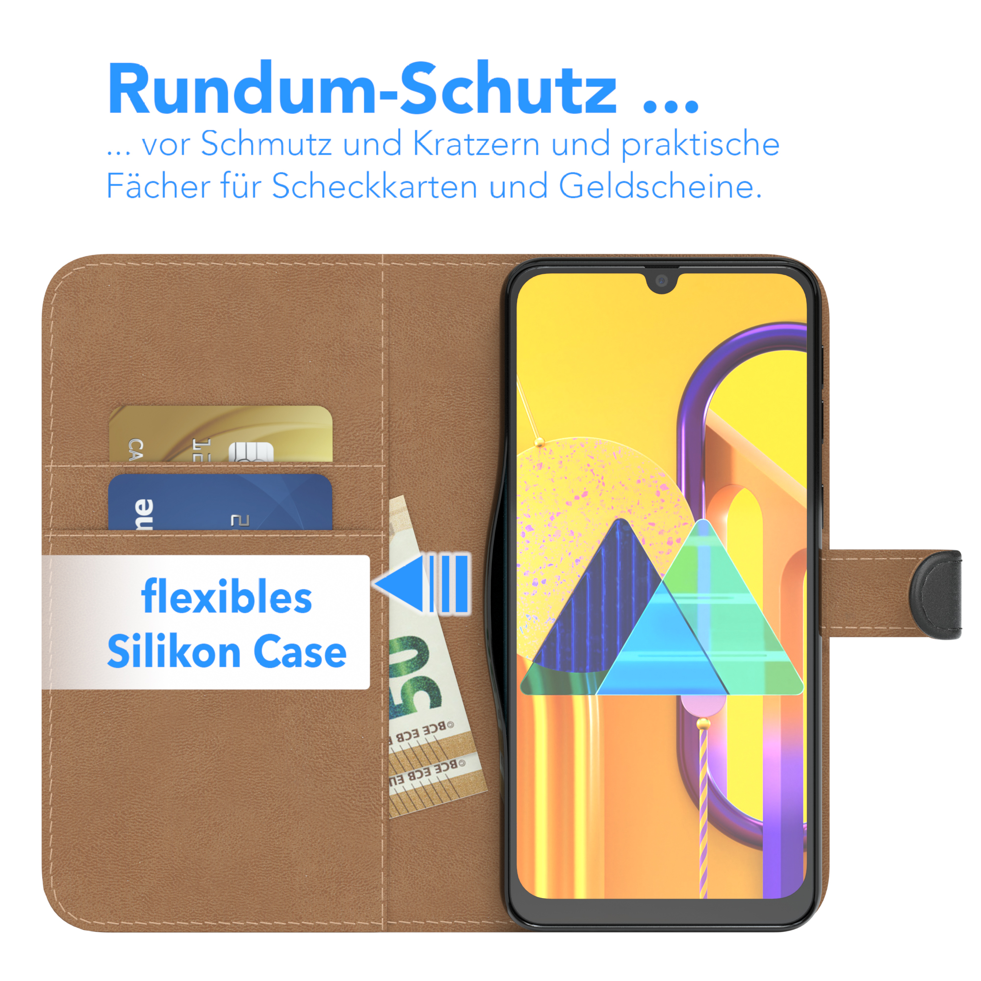 / EAZY Schwarz Klapphülle Kartenfach, Samsung, M21, mit Galaxy Bookstyle Bookcover, M30s CASE