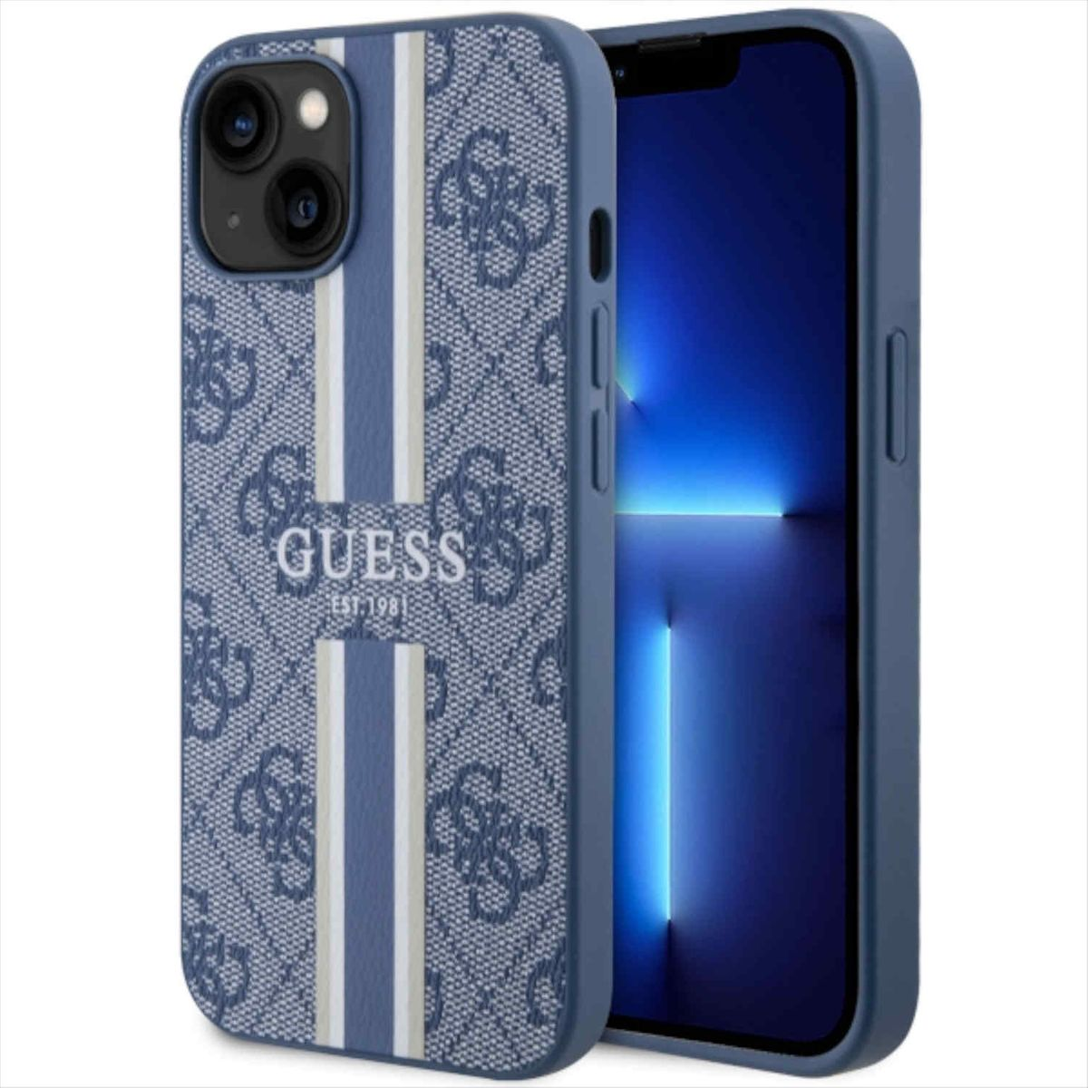 GUESS Stripes MagSafe Design Case, Plus, Apple, 14 Backcover, Blau iPhone