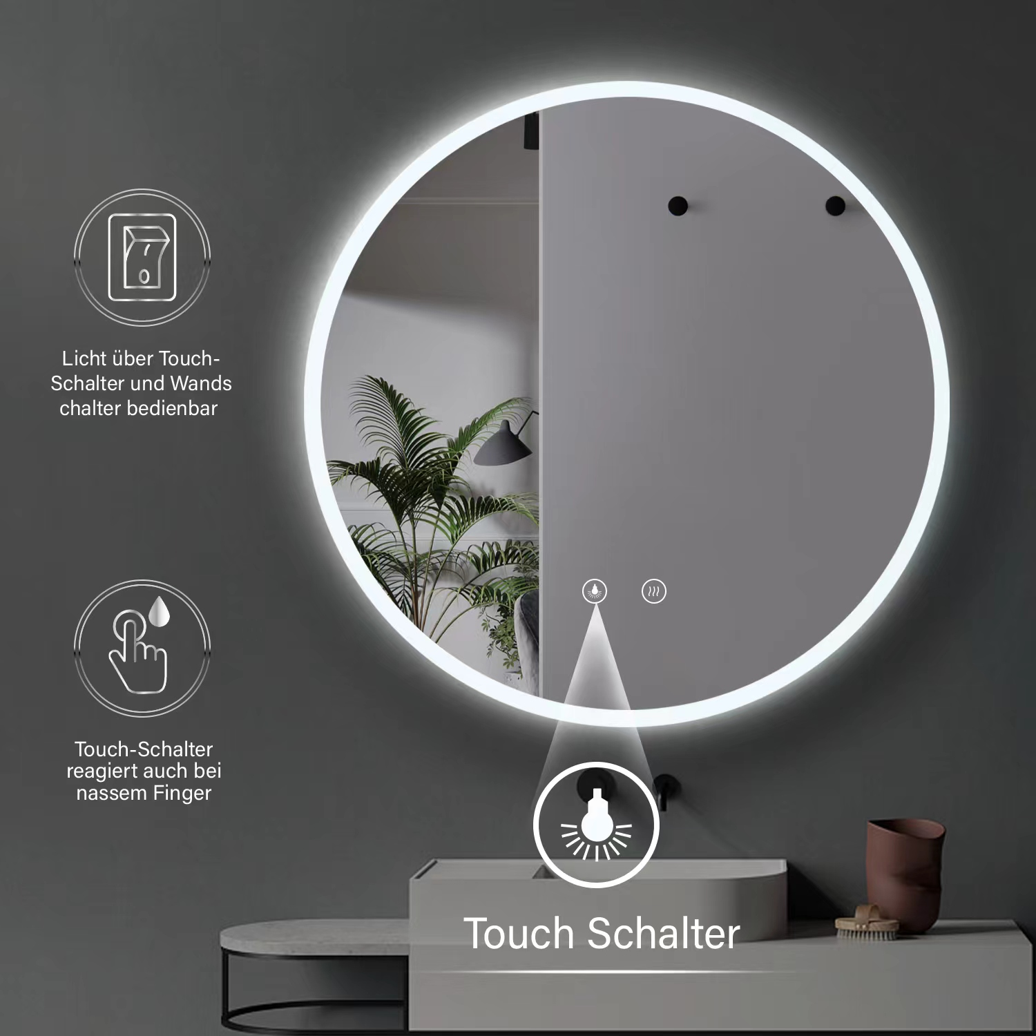 HOKO HOKO LED Rund Lichtfarbe Kalkweiß Badspiegel Badspiegel mit Anti-fog