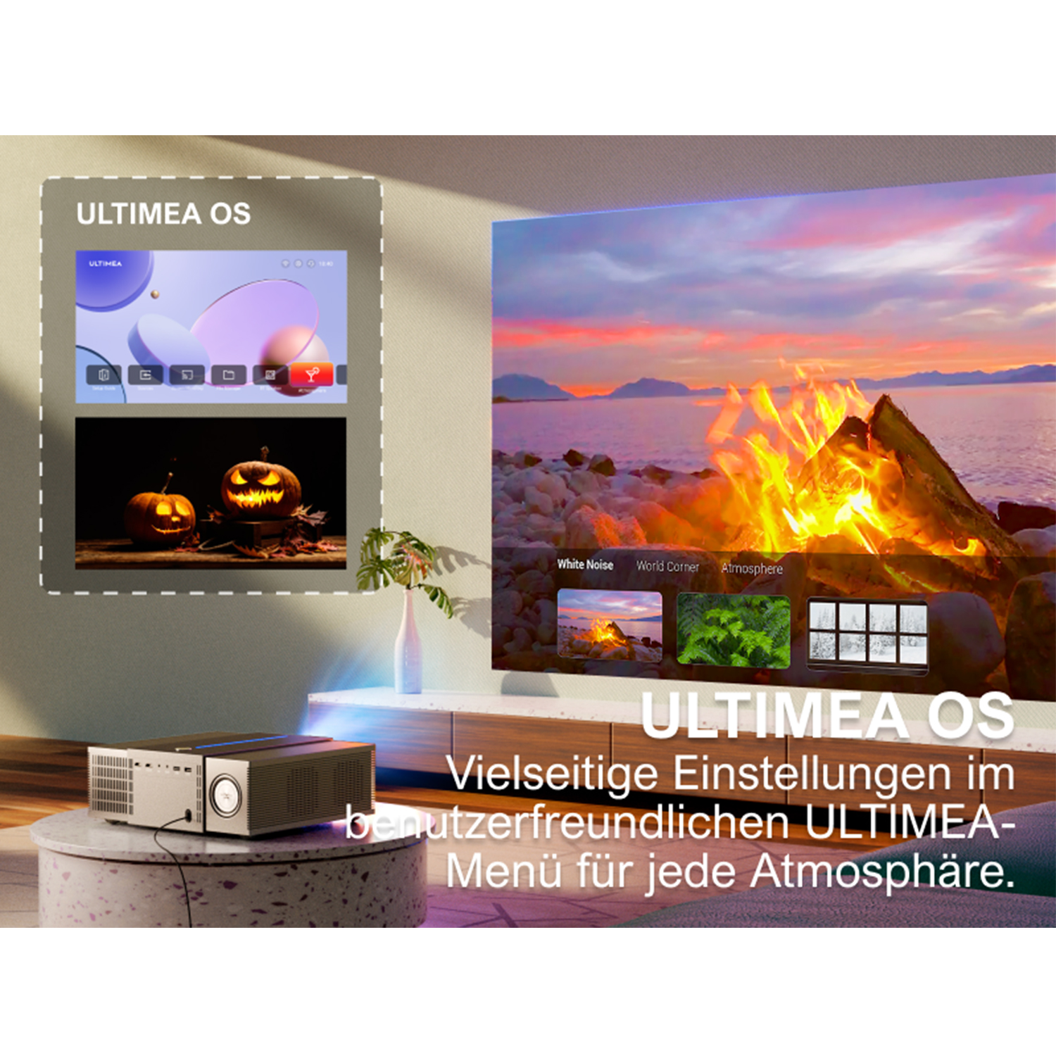 ULTIMEA P60 Beamer 1080P ANSI-Lumen) Beamer(Full-HD, Native Heimkino 6D mit Hindernisvermeidung 900 Autofokus und , Autotrapezkorrektur,4K