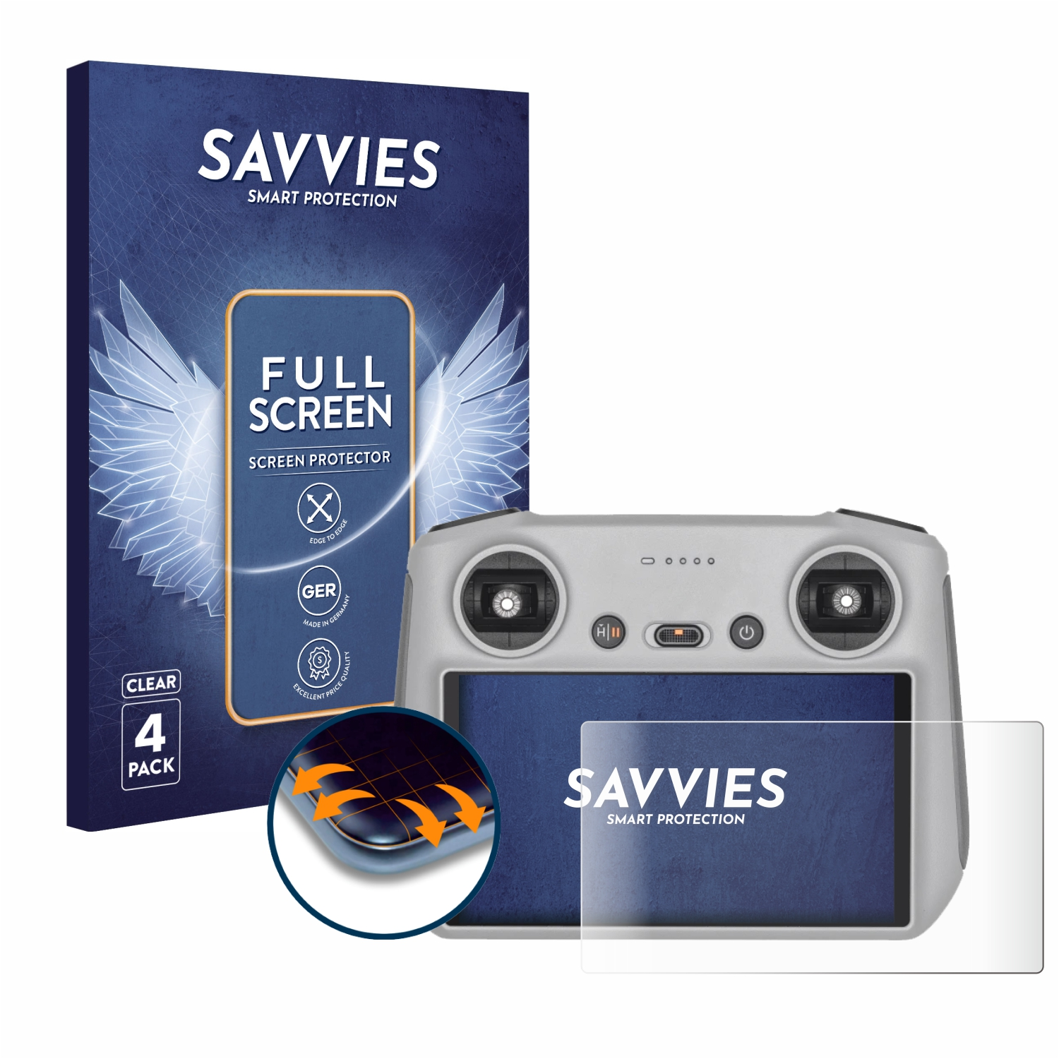 SAVVIES Controller) Full-Cover 4x Schutzfolie(für RC DJI Curved Flex 3D