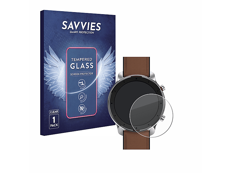SAVVIES 9H klares Schutzglas(für Huami Amazfit GTR (47 mm)) | Smartwatch Schutzfolien & Gläser