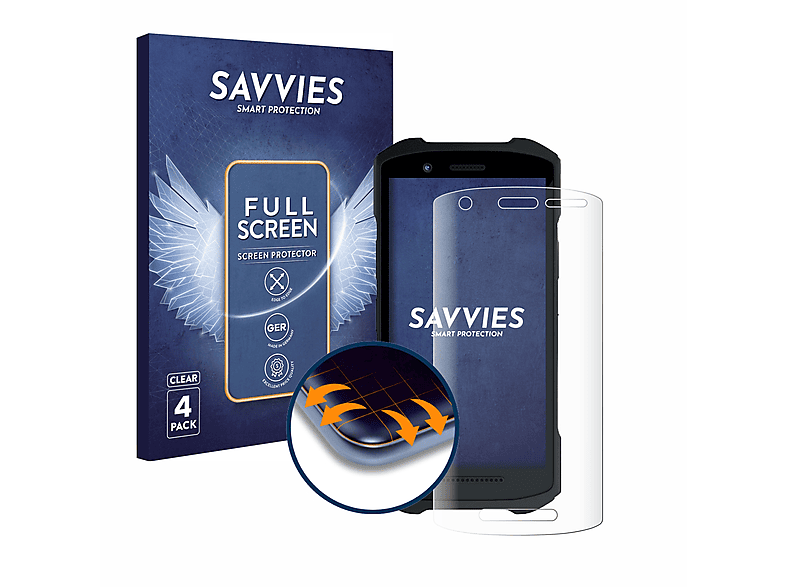 SAVVIES 4x Flex Full-Cover 3D Curved Schutzfolie(für Zebra TC26)