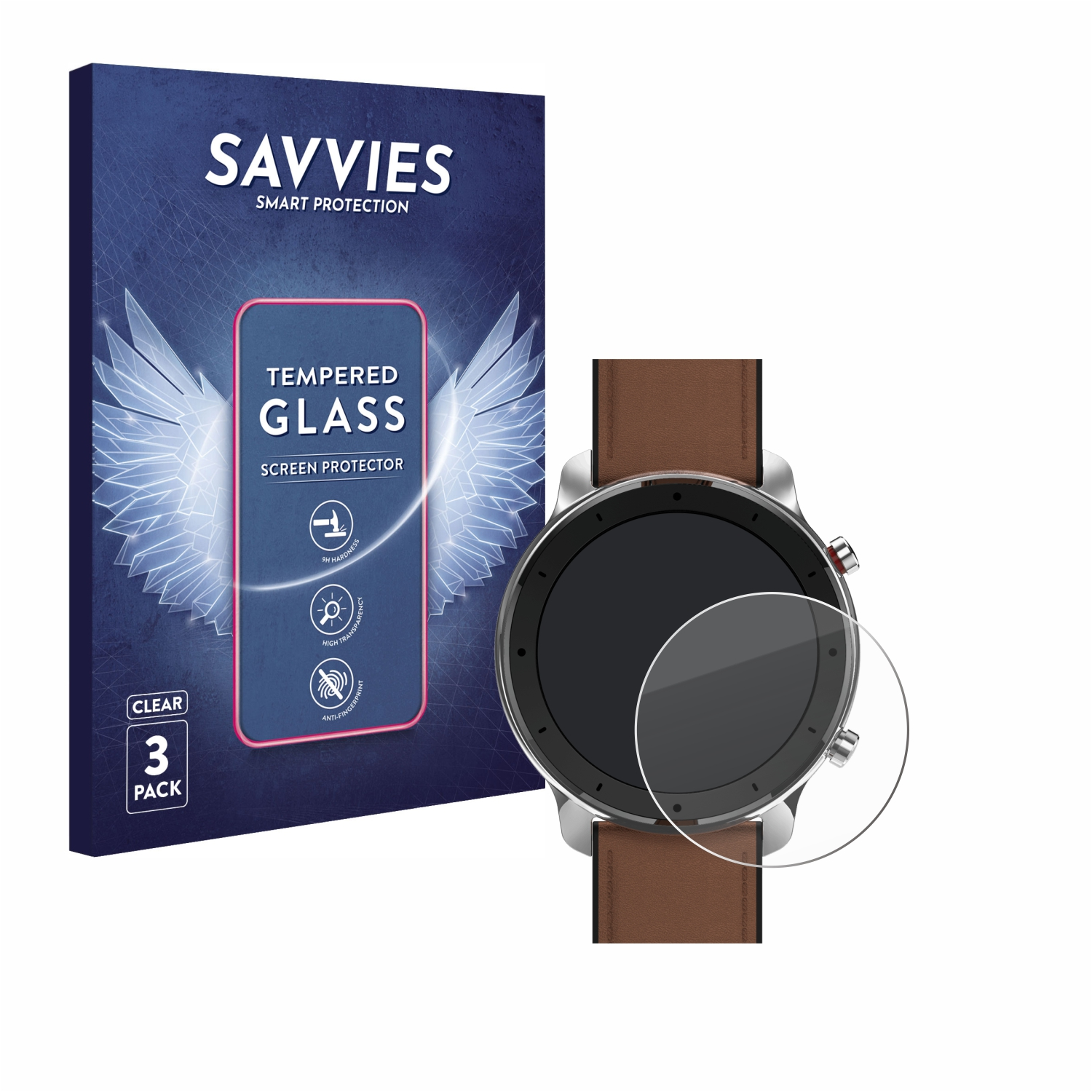 SAVVIES 3x 9H klares Schutzglas(für (47 Amazfit mm)) GTR Huami