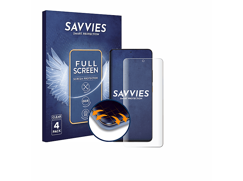 SAVVIES 4x Flex Full-Cover 3D Curved Schutzfolie(für Xiaomi Poco X6 Pro)