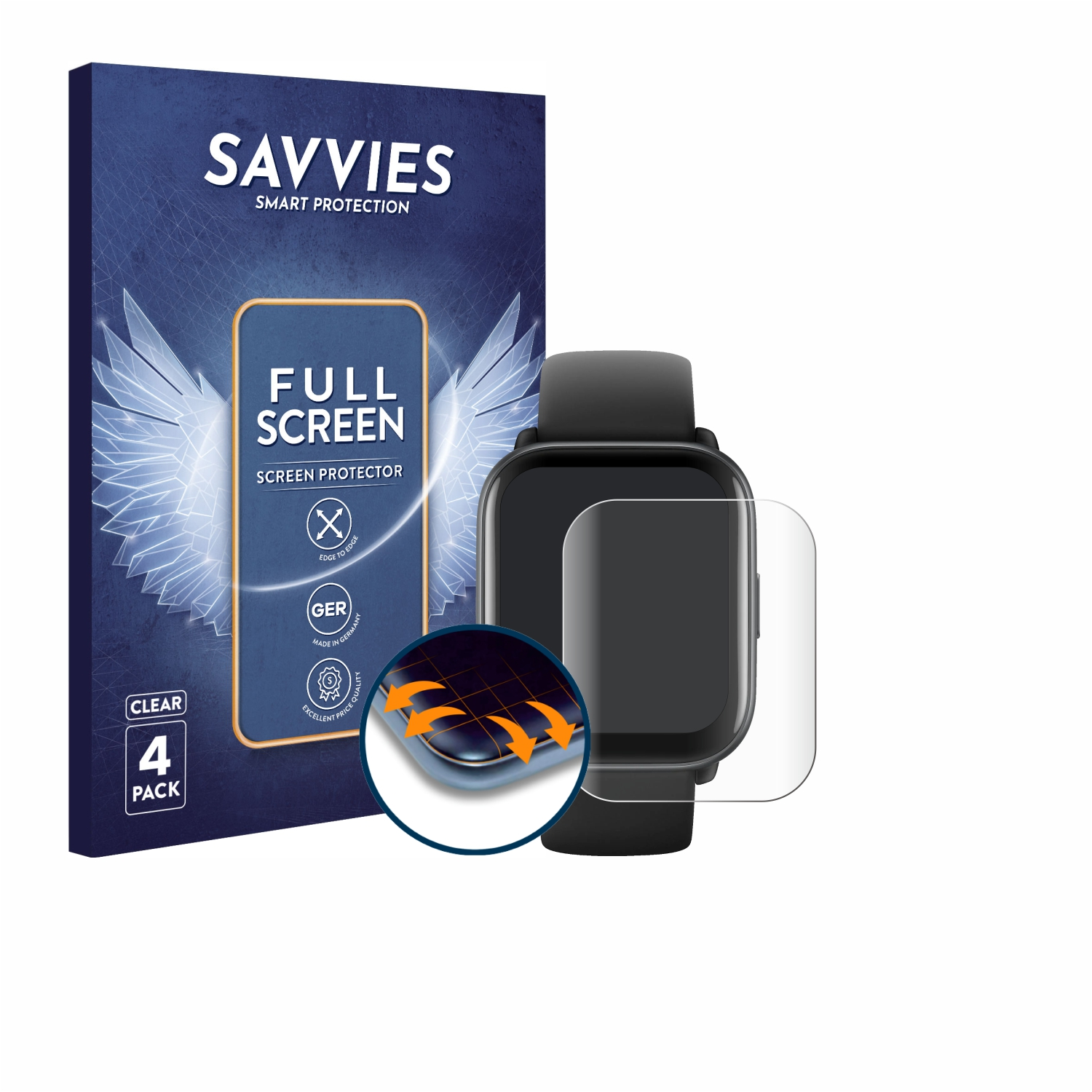 SAVVIES 4x Full-Cover Curved 3D Flex Schutzfolie(für Amazfit Active)