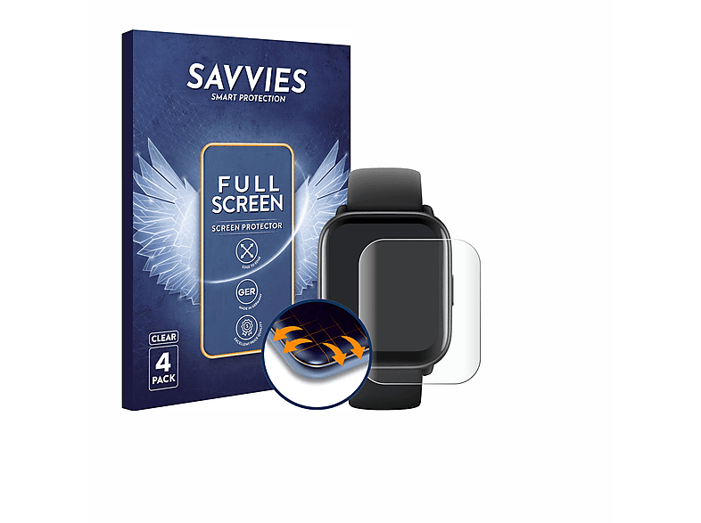SAVVIES 4x Flex Full-Cover 3D Schutzfolie(für Amazfit Active) Curved