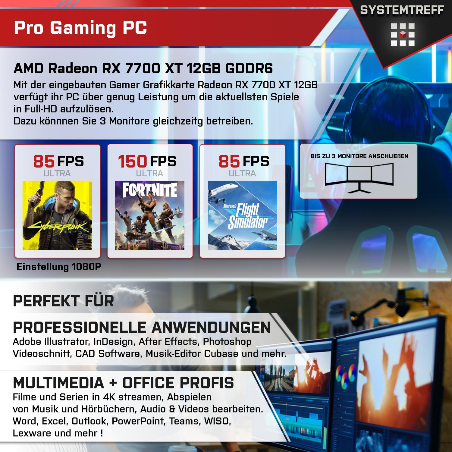 SYSTEMTREFF Pro Gaming Intel Core i9-12900K, AMD mSSD, Prozessor, PC 7700 Pro, XT 1000 32 RAM, Windows Gaming 11 RX GB i9 Intel® mit Radeon™ GB Core™