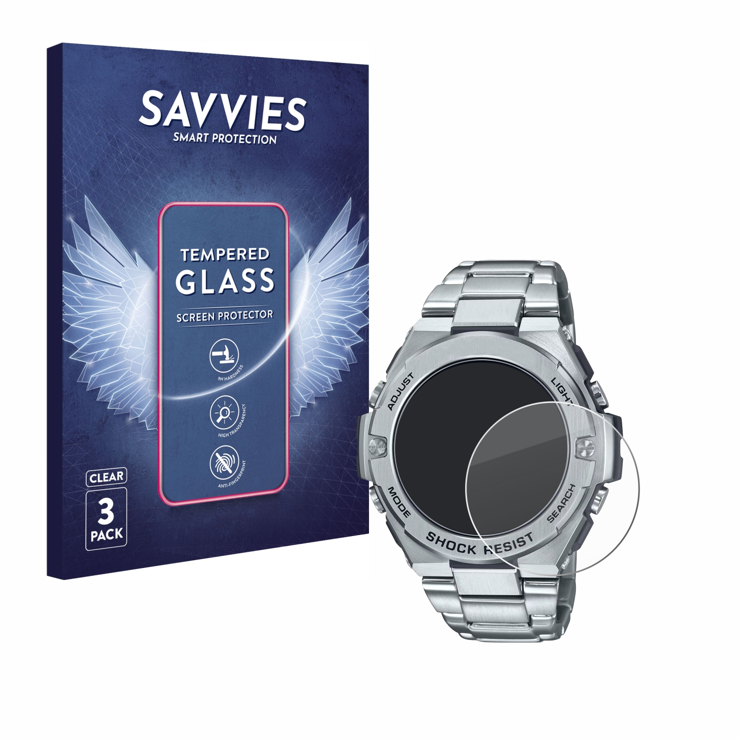 SAVVIES 3x 9H klares Schutzglas(für G-Shock Casio GST-B500D-1A)