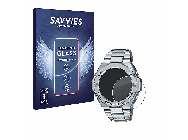 SAVVIES 3x 9H klares Schutzglas(für Casio G-Shock GST-B500D-1A) | Smartwatch Schutzfolien & Gläser