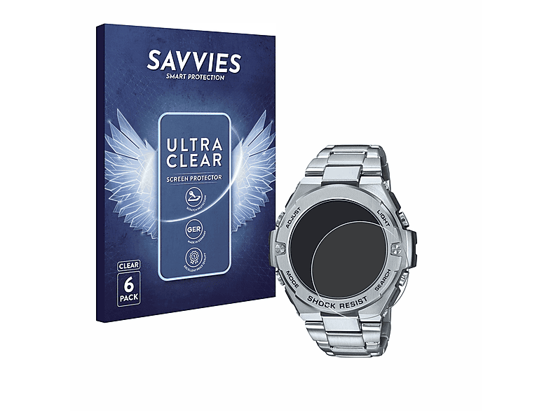 SAVVIES 6x klare Schutzfolie(für Casio G-Shock GST-B500D-1A)