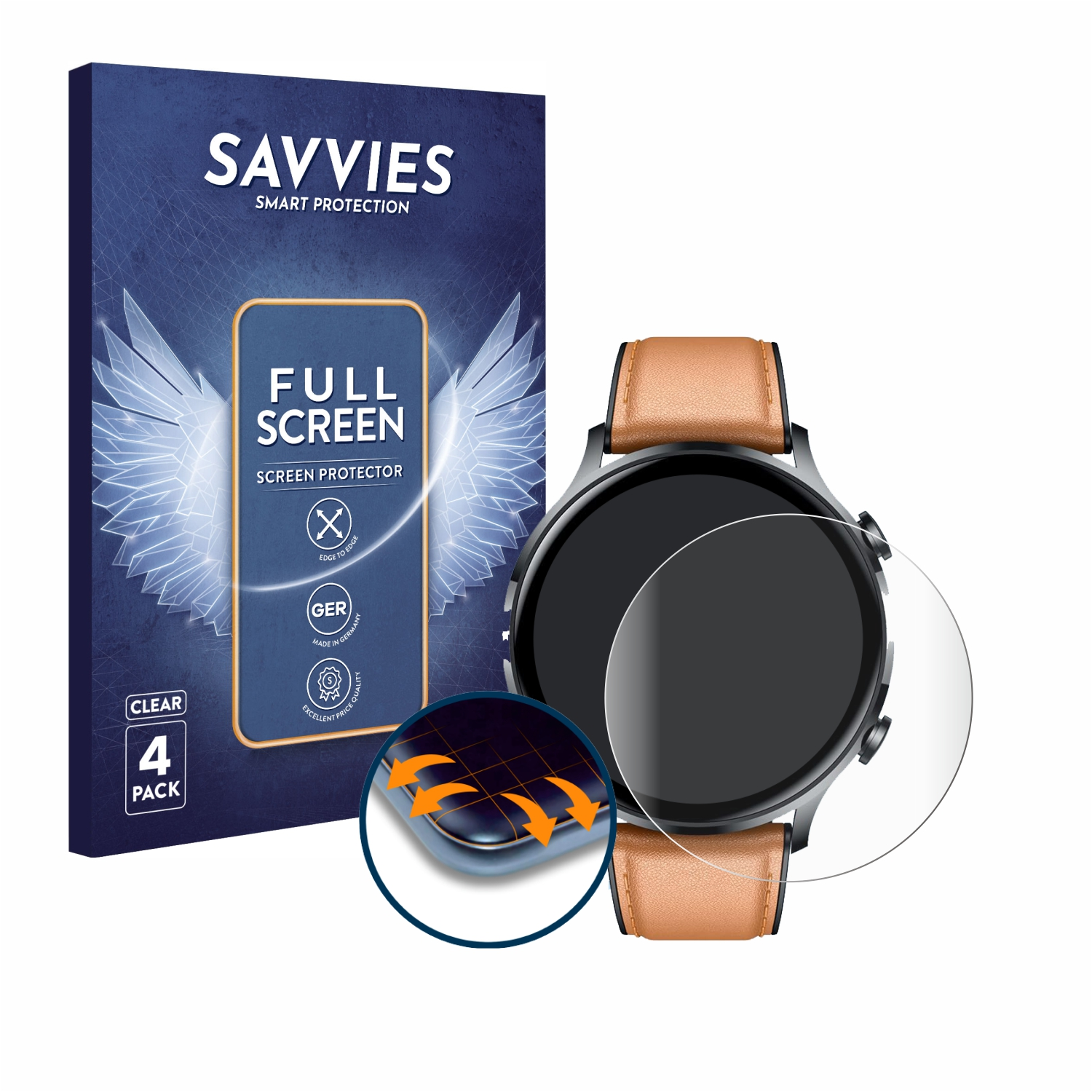 SAVVIES 4x Flex Full-Cover 3D Schutzfolie(für Smartwatch Curved 1.39\