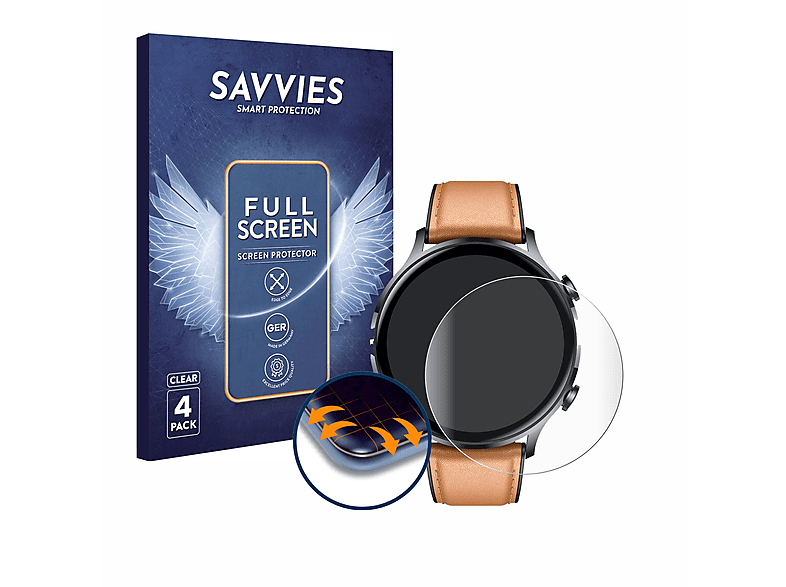 SAVVIES 4x Flex Full-Cover 3D Curved Schutzfolie(für NONGAMX Smartwatch 1.39\