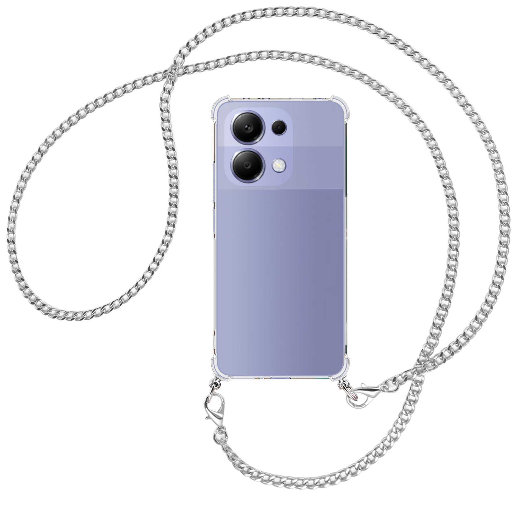 MTB MORE ENERGY Umhänge-Hülle Redmi Metallkette, Umhängetasche, Xiaomi, 4G, Note (silber) mit 13 Kette