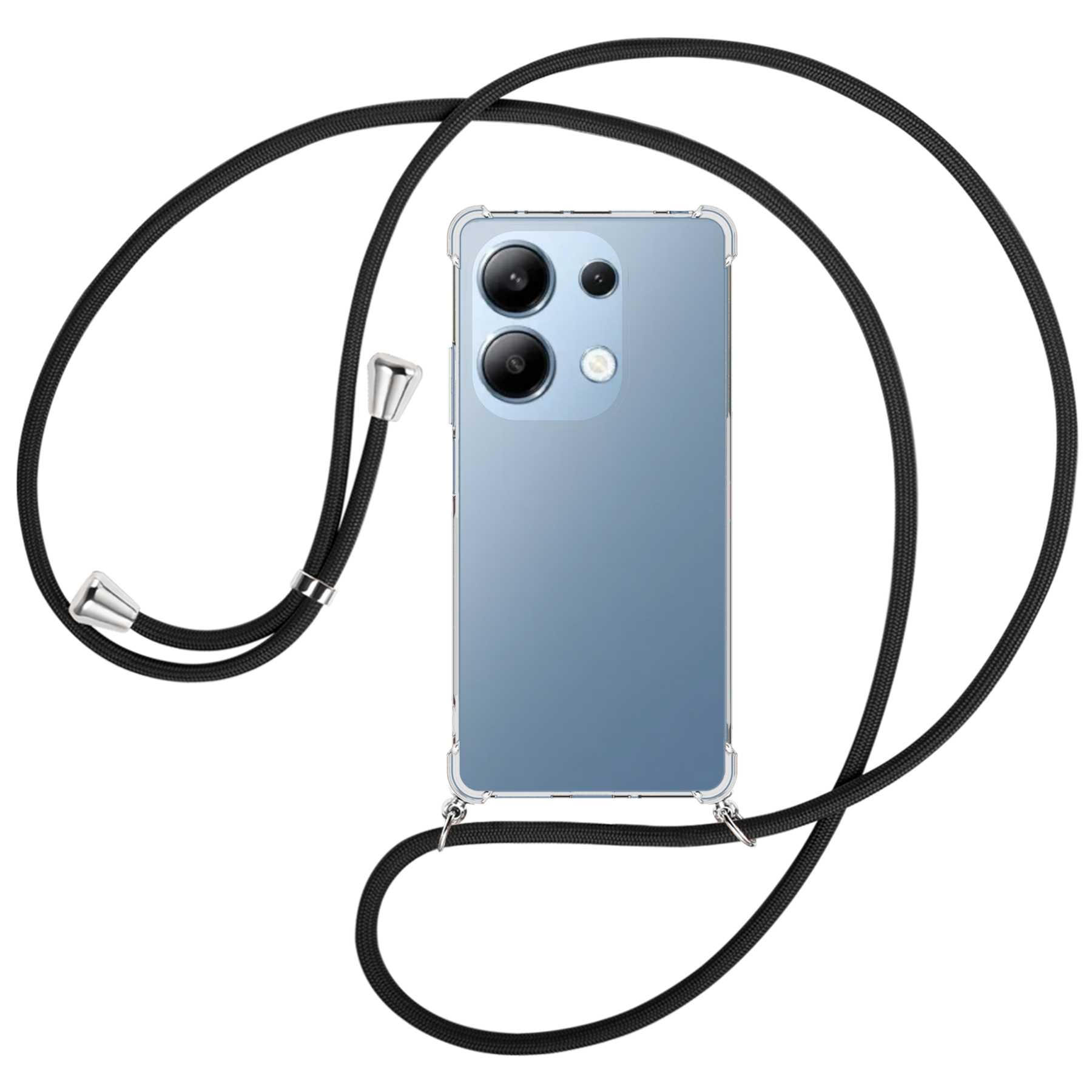MTB MORE Umhänge-Hülle Umhängetasche, 4G, 13 / Pro silber Kordel, Schwarz Note ENERGY mit Redmi Xiaomi