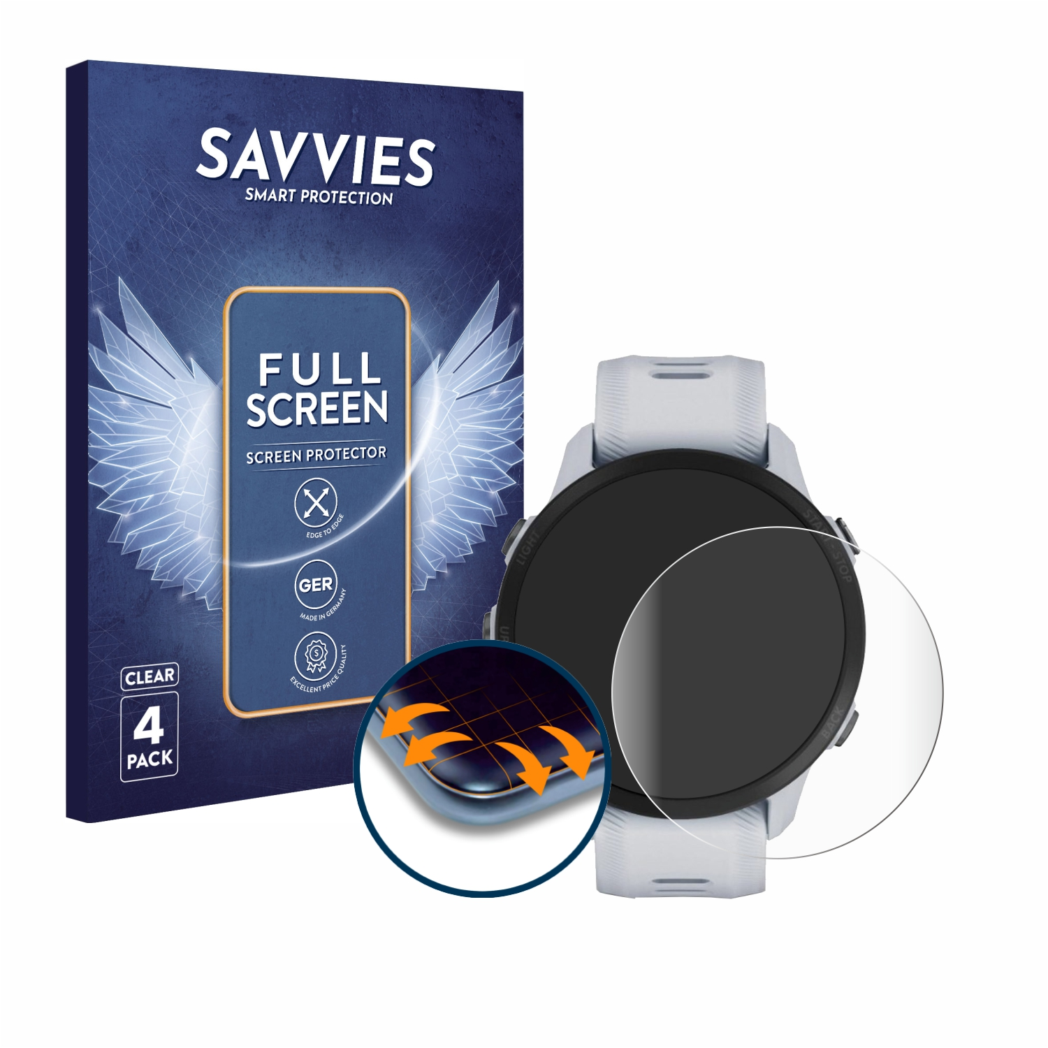 SAVVIES Forerunner 3D Garmin Full-Cover Flex Schutzfolie(für Curved 955) 4x