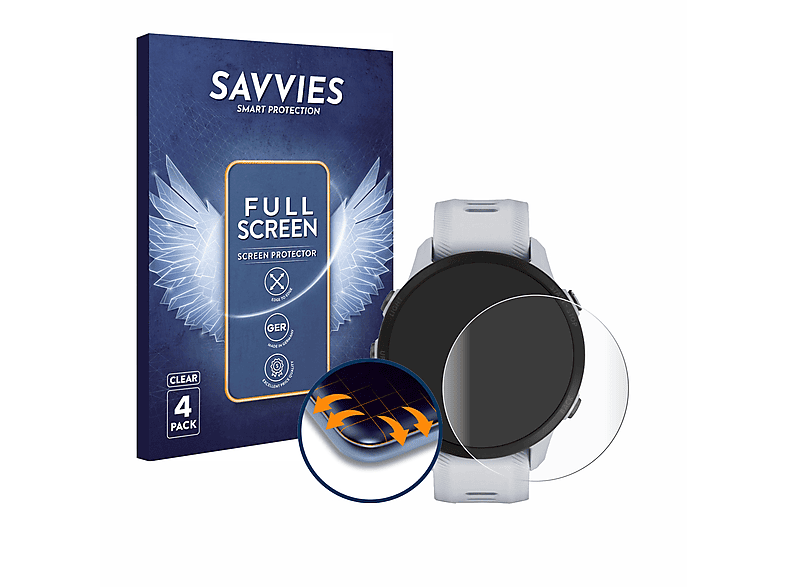 SAVVIES 4x Flex Full-Cover 3D Curved Schutzfolie(für Garmin Forerunner 955)