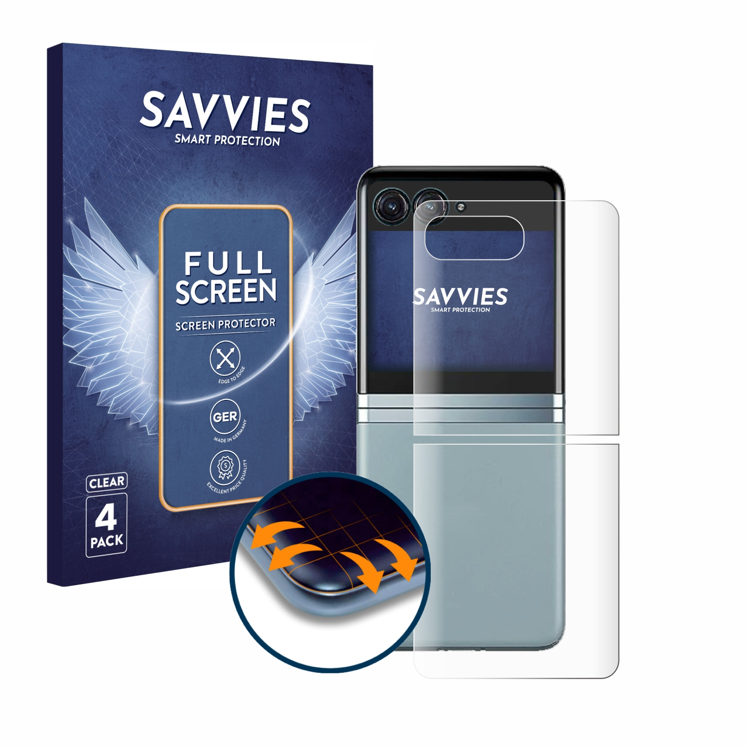 4x SAVVIES Full-Cover 40 Schutzfolie(für Razr Ultra Flex Curved (Rückseite)) Motorola 3D