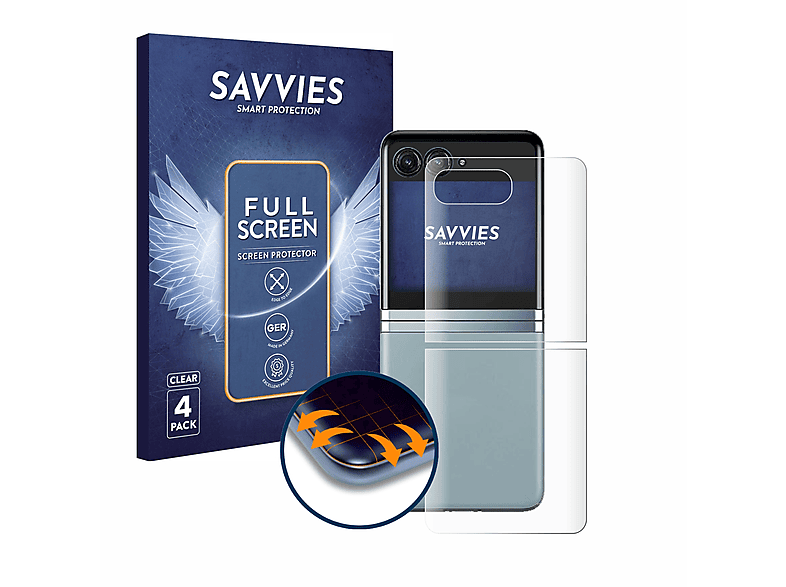 SAVVIES 4x Flex Full-Cover 3D Curved Schutzfolie(für Motorola Razr 40 Ultra (Rückseite))