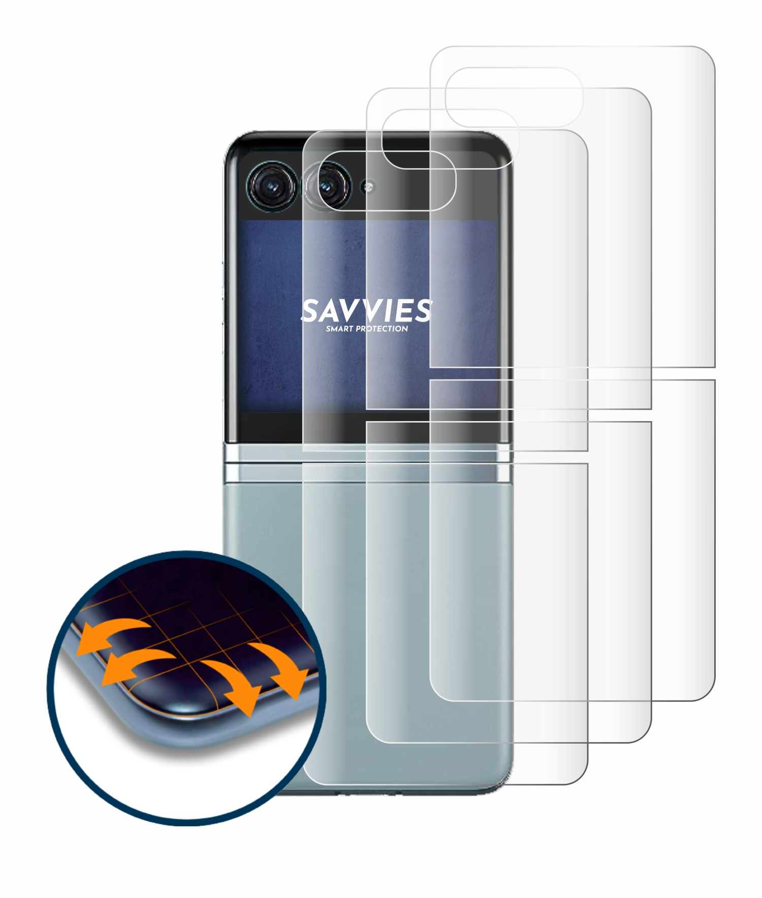 4x SAVVIES Full-Cover 40 Schutzfolie(für Razr Ultra Flex Curved (Rückseite)) Motorola 3D