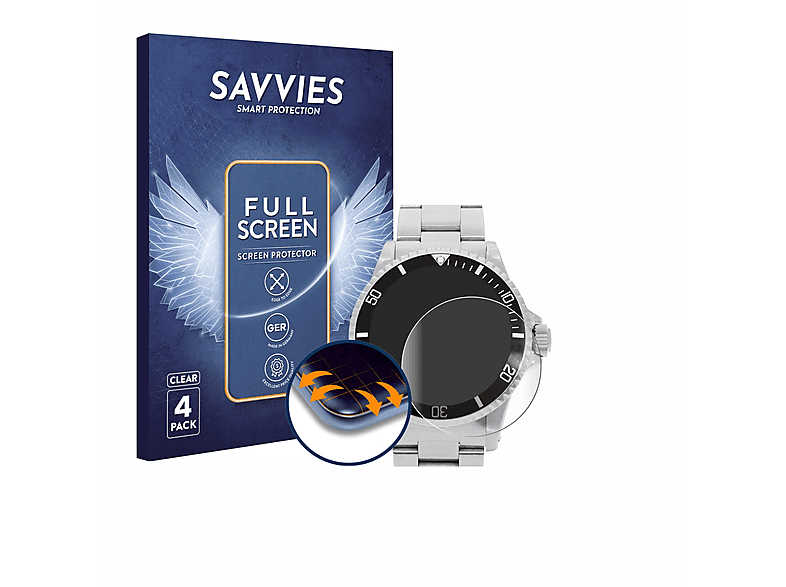 SAVVIES 4x Flex Full-Cover 3D Curved Schutzfolie(für Rolex Submariner (no date))