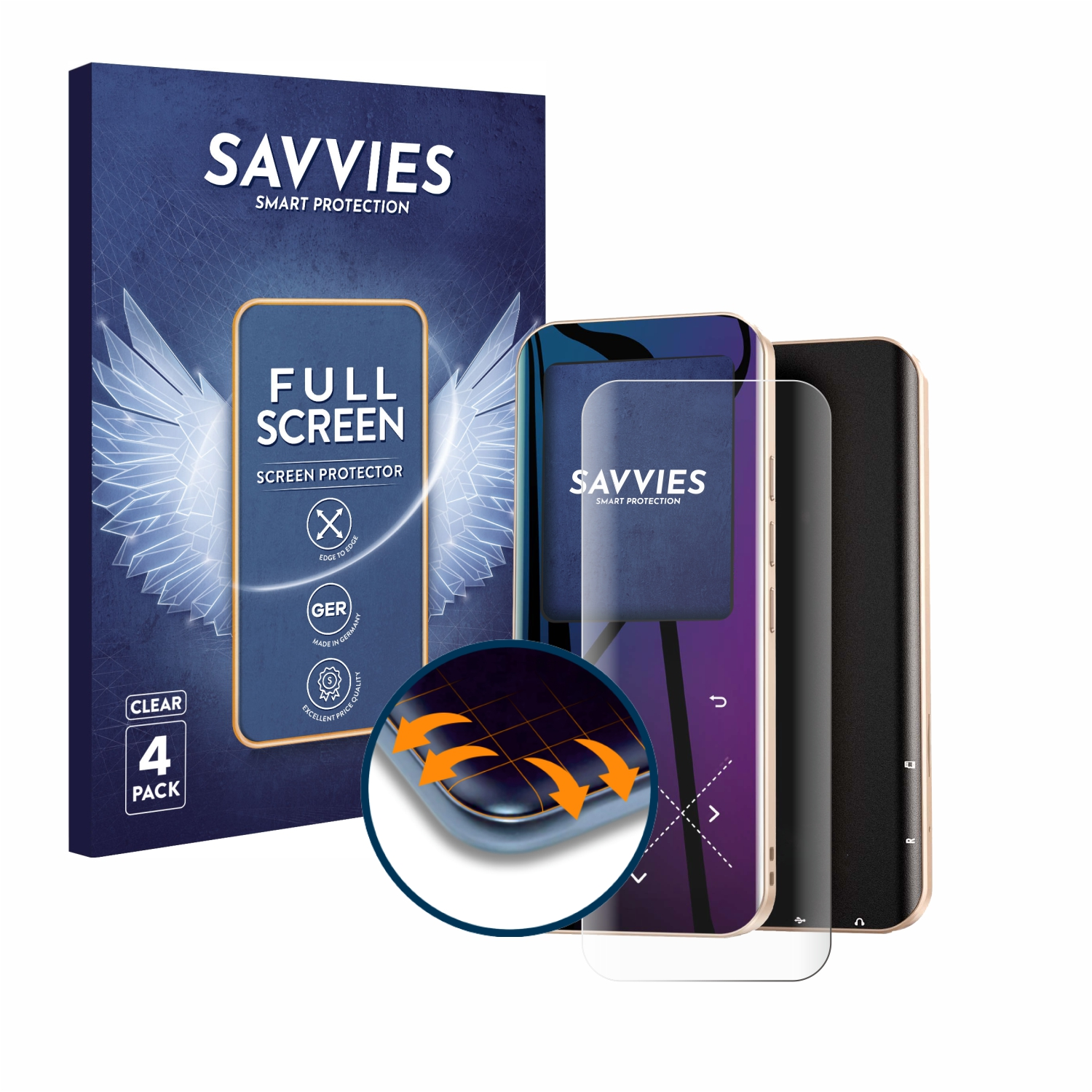 SAVVIES 4x Flex Curved AGPtek A09X) Schutzfolie(für 3D Full-Cover