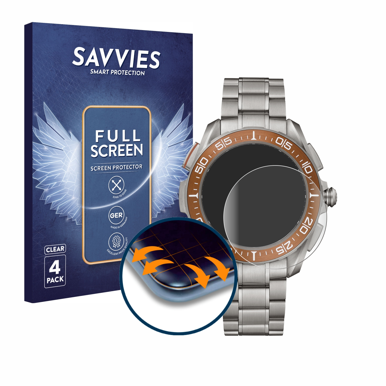 SAVVIES 4x (45 MARSTIMER Schutzfolie(für Full-Cover CHRONOGRAPH 3D MM)) X‑33 Flex Curved Omega
