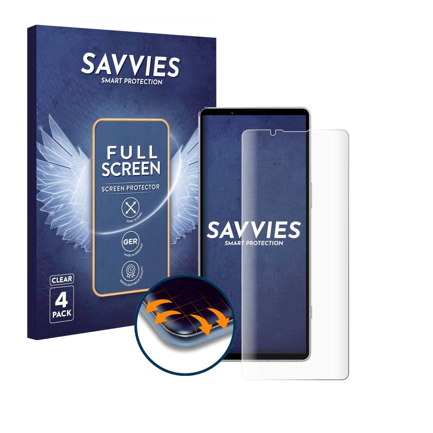SAVVIES 4x Flex V) Sony Xperia 5 Schutzfolie(für 3D Full-Cover Curved