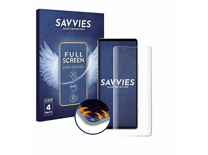 SAVVIES 4x Flex V) Sony Xperia 5 Schutzfolie(für 3D Full-Cover Curved