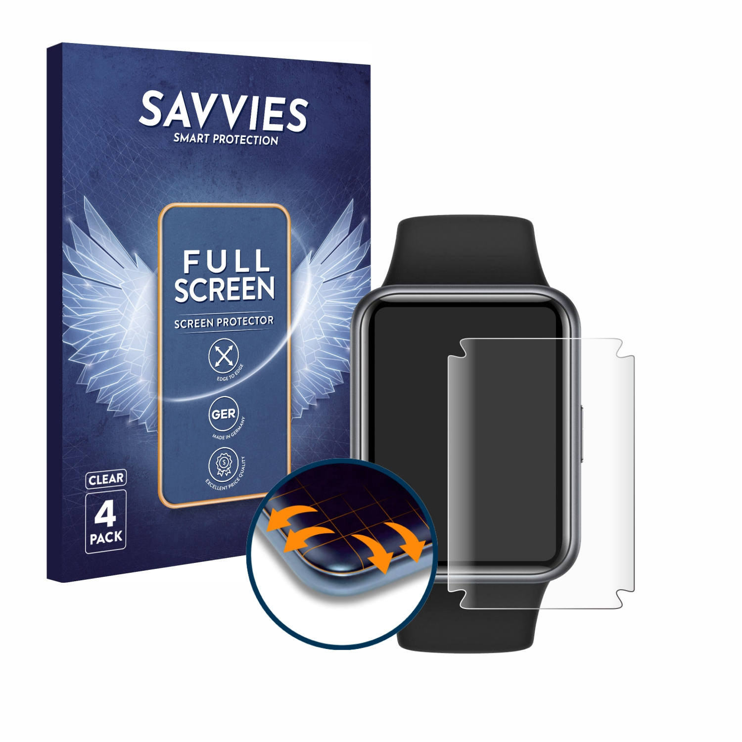 4x 3D Curved Fit Huawei Watch Active 2 Flex Full-Cover SAVVIES Schutzfolie(für Edition)