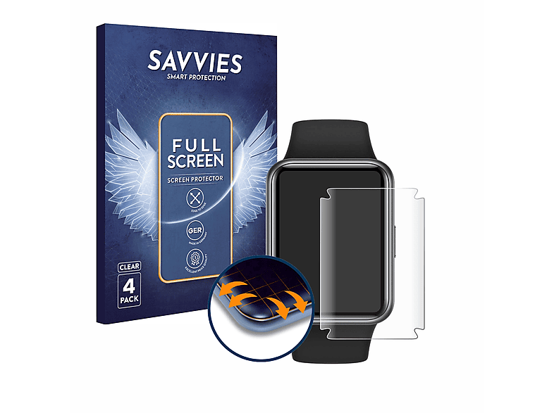SAVVIES 4x Flex Full-Cover Edition) Schutzfolie(für 2 3D Huawei Fit Curved Active Watch