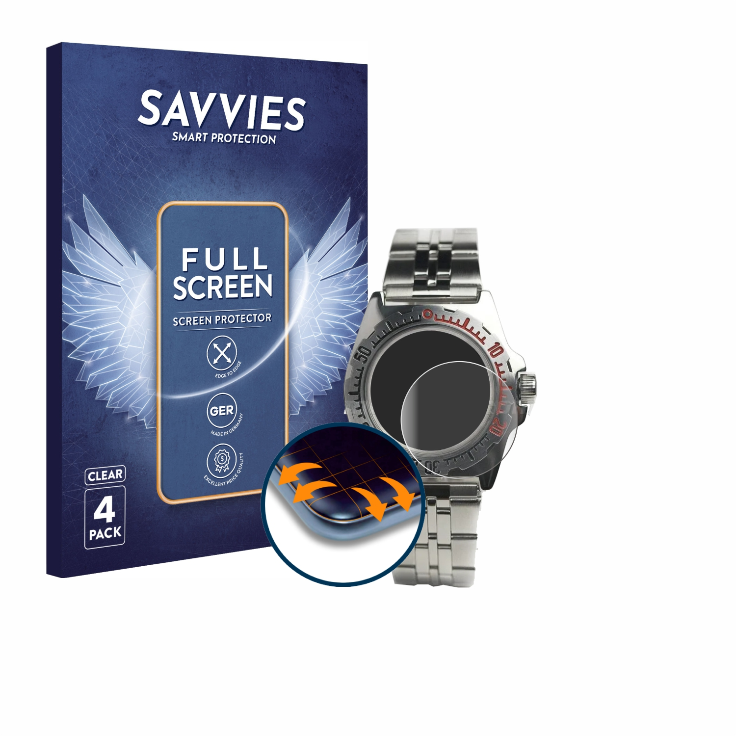 4x SAVVIES Curved Vostok Full-Cover Amphibian Klassik 3D 110647) Flex Schutzfolie(für