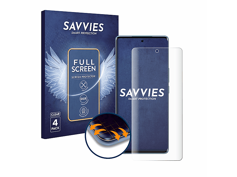 SAVVIES 4x Flex Full-Cover 3D Curved Schutzfolie(für Vivo V29)