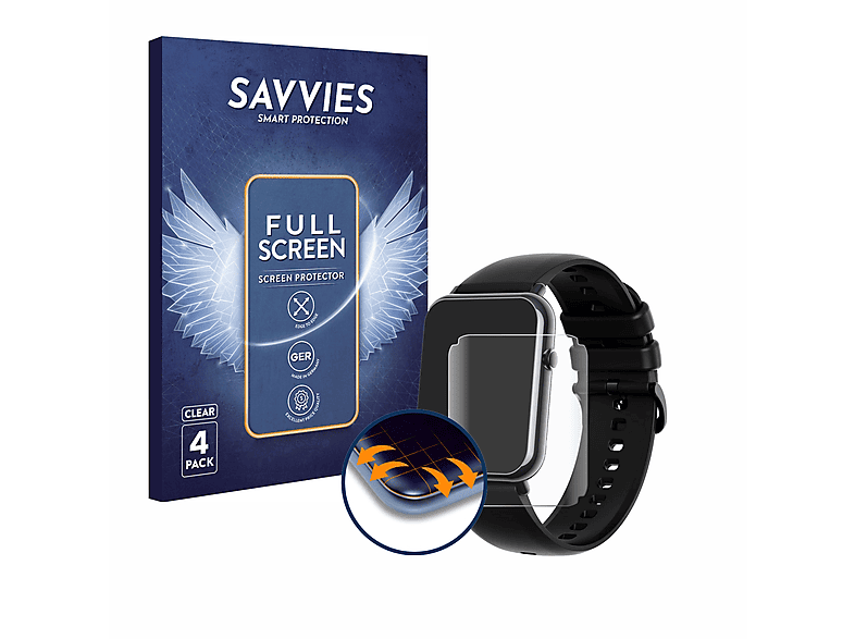SAVVIES 4x Flex Full-Cover 3D Curved Schutzfolie(für Mutoy Smartwatch (1.69\