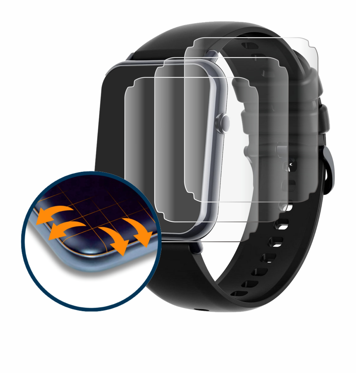 Schutzfolie(für Mutoy Curved Full-Cover 4x 3D Smartwatch SAVVIES Flex (1.69\