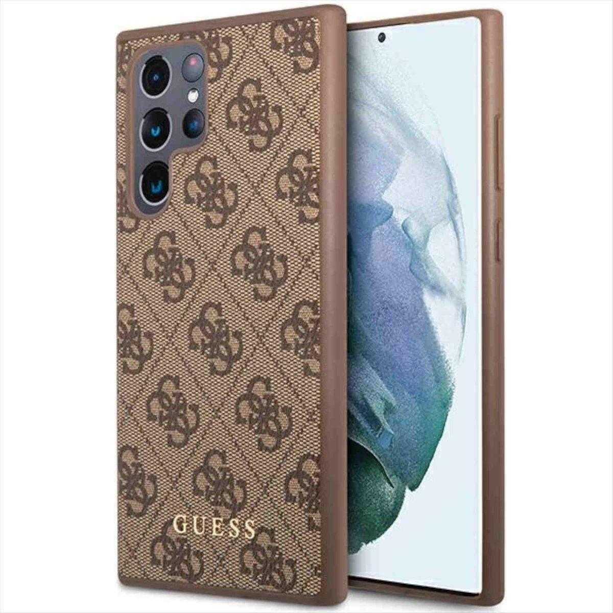Galaxy Backcover, Samsung, Hülle, Logo Braun S23 Metal Design Ultra, 4G GUESS Gold Collection