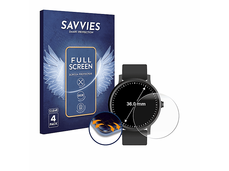 SAVVIES 4x Flex Full-Cover 3D Universal Schutzfolie(für Displays (ø: Curved Kreisrunde 36 mm))