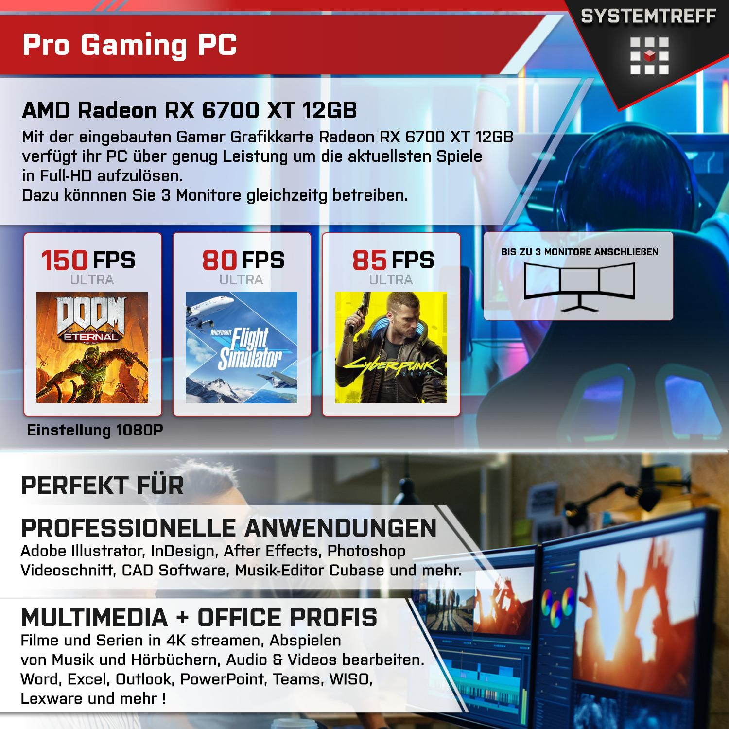 SYSTEMTREFF Gaming Komplett Radeon 12 AMD 7600X, AMD RAM, 32 XT 7600X GB PC Komplett GB Prozessor, GDDR6, mSSD, Ryzen mit 1000 GB RX 6700 12GB 5