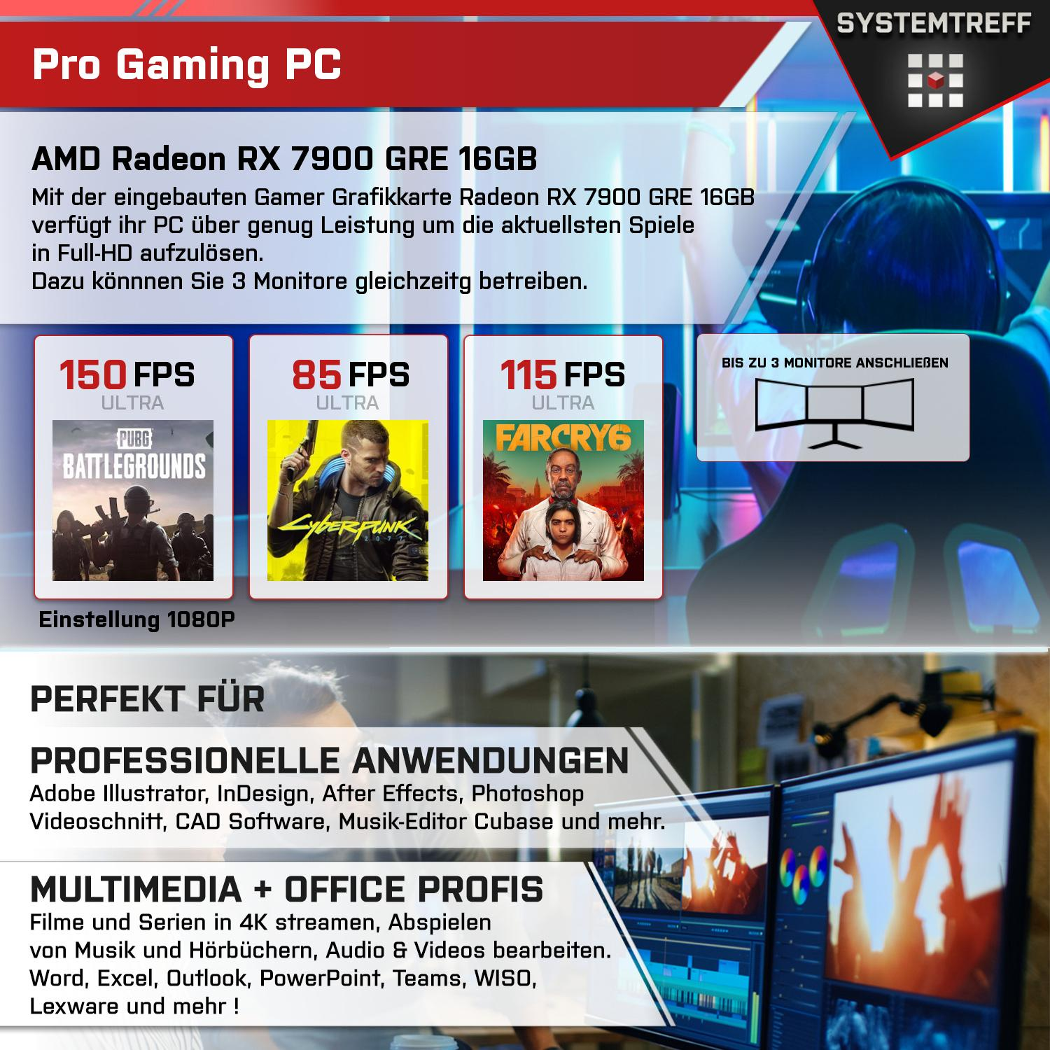 SYSTEMTREFF Gaming Komplett Komplett 7950X3D GB mSSD, 16 Ryzen mit GB PC RAM, 7950X3D, 9 GB AMD Prozessor, 1000 32