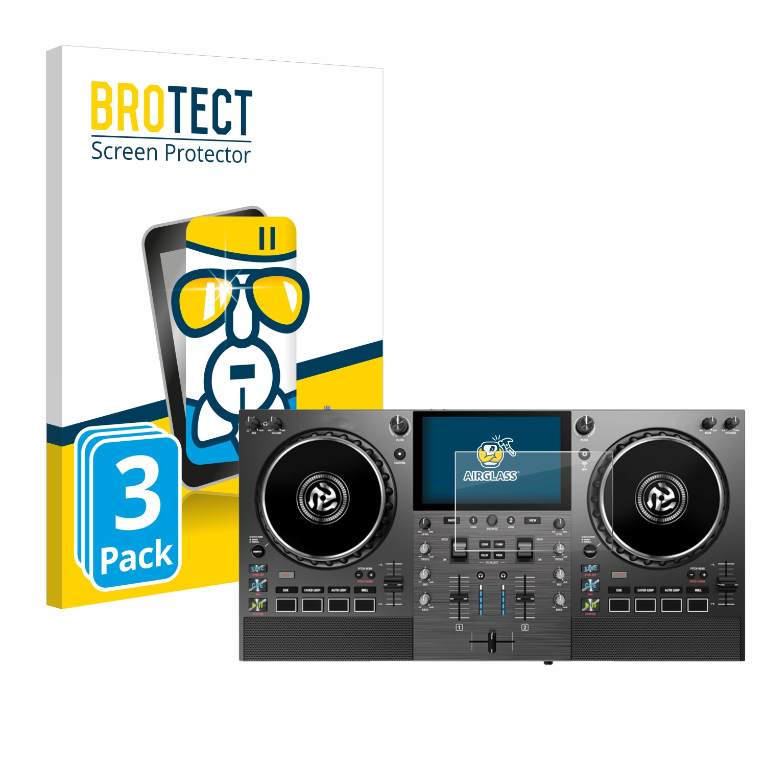 BROTECT 3x Airglass klare Schutzfolie(für Pro Numark Go) Mixstream