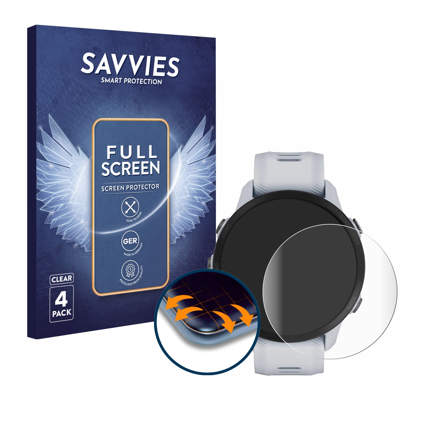SAVVIES 4x Flex 955 Schutzfolie(für Full-Cover Curved Forerunner Solar) Garmin 3D