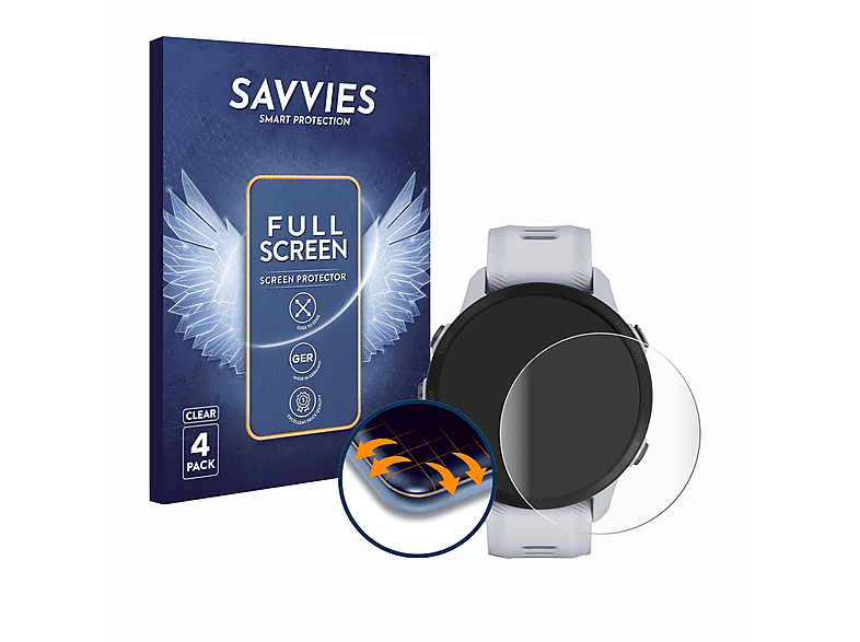 Solar) 4x Schutzfolie(für Garmin Curved 3D Full-Cover 955 Flex SAVVIES Forerunner