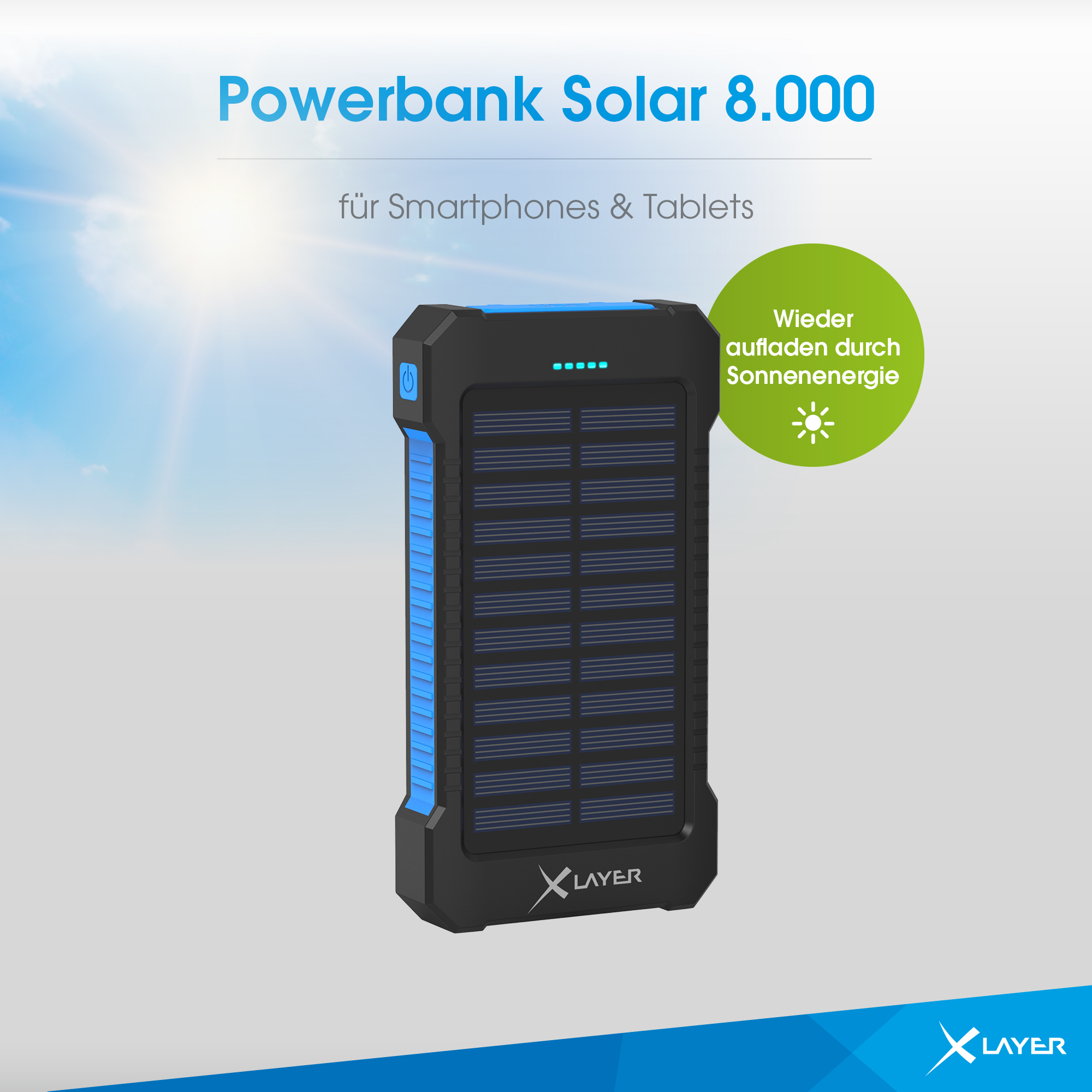 PLUS mAh Solar 8000 Powerbank XLAYER Black