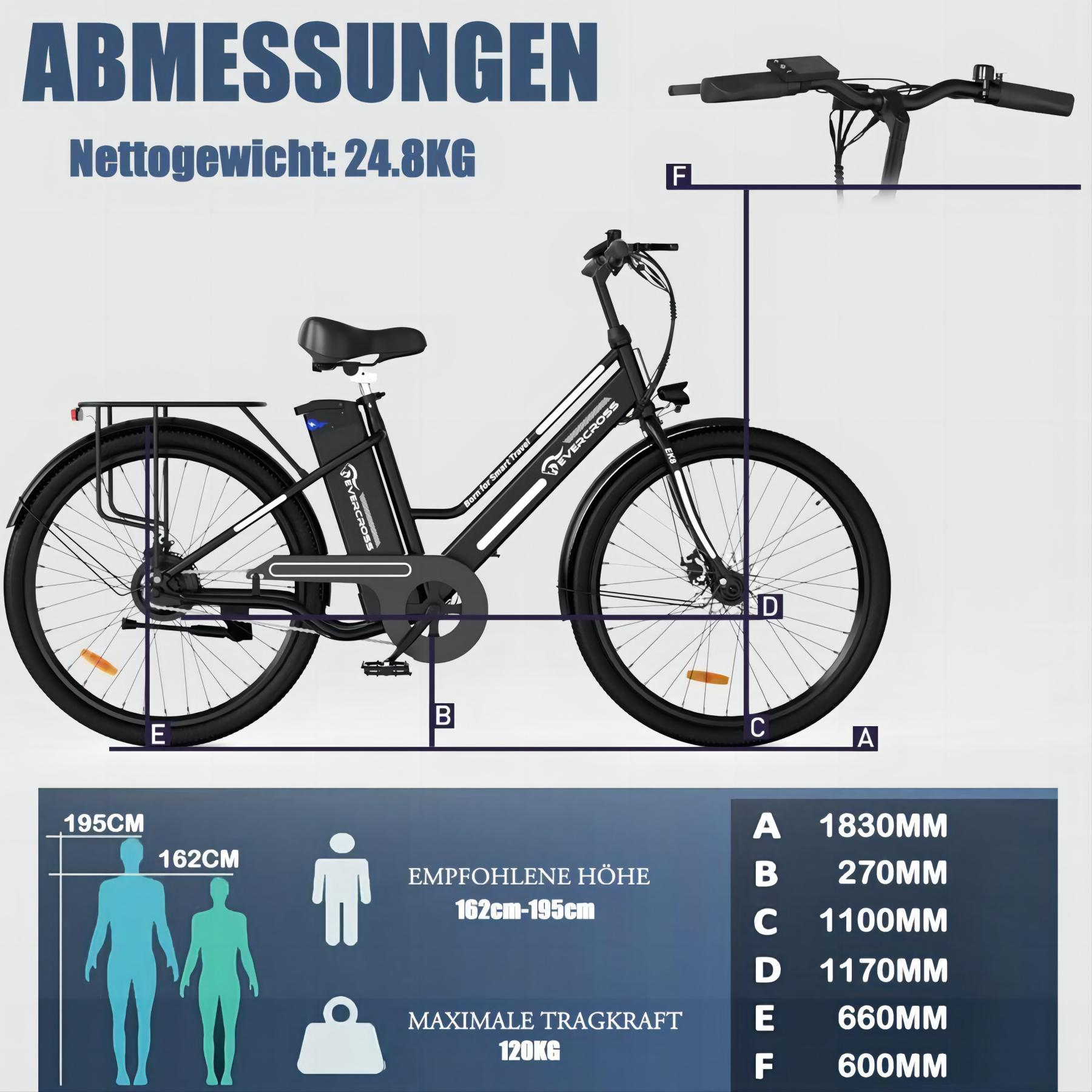 (Laufradgröße: Schwarz) 26 Citybike EK8S Unisex-Rad, Zoll, EVERCROSS